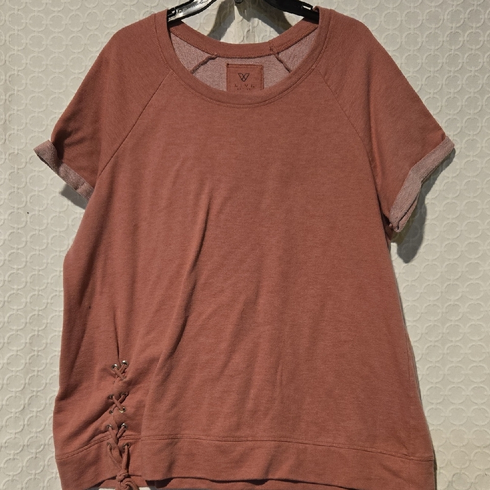 Livi Active Dusty Rose Short-Sleeve Crop Top with Side Lace-Up